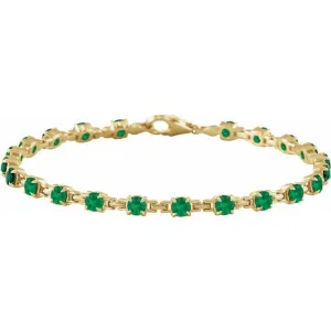 14K Yellow Gold Lab-Grown Emerald 7 1/4" Line Bracelet