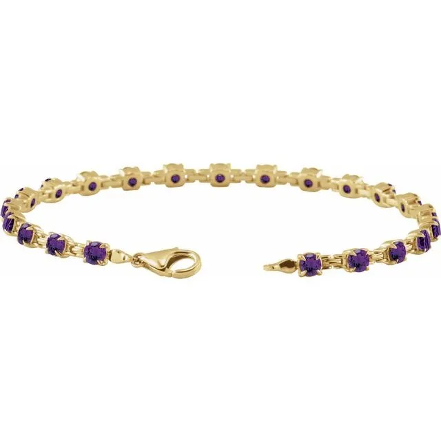 14K Yellow Gold Natural Amethyst 7 1/4" Line Bracelet