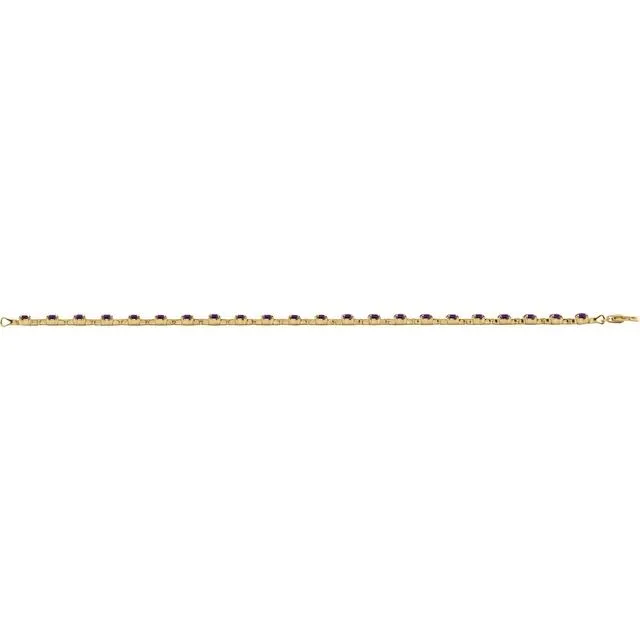 14K Yellow Gold Natural Amethyst 7 1/4" Line Bracelet