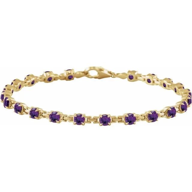 14K Yellow Gold Natural Amethyst 7 1/4" Line Bracelet