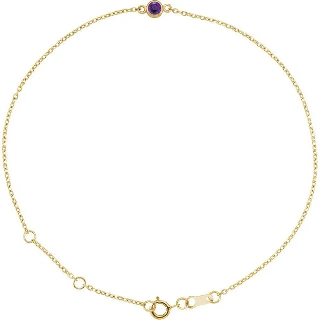 14K Yellow Gold Natural Amethyst Bezel-Set Solitaire 6 1/2-7 1/2" Bracelet