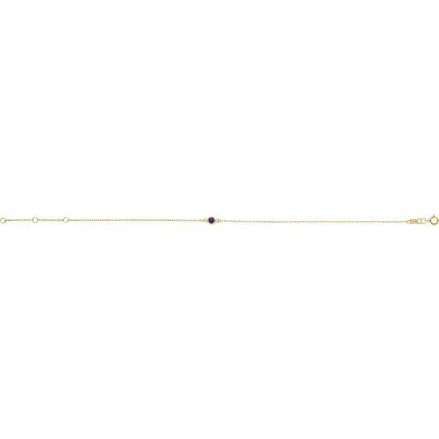 14K Yellow Gold Natural Amethyst Bezel-Set Solitaire 6 1/2-7 1/2" Bracelet