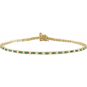 14K Yellow Gold Natural Emerald & 5/8 CTW Natural Diamond Link 7 1/4" Bracelet