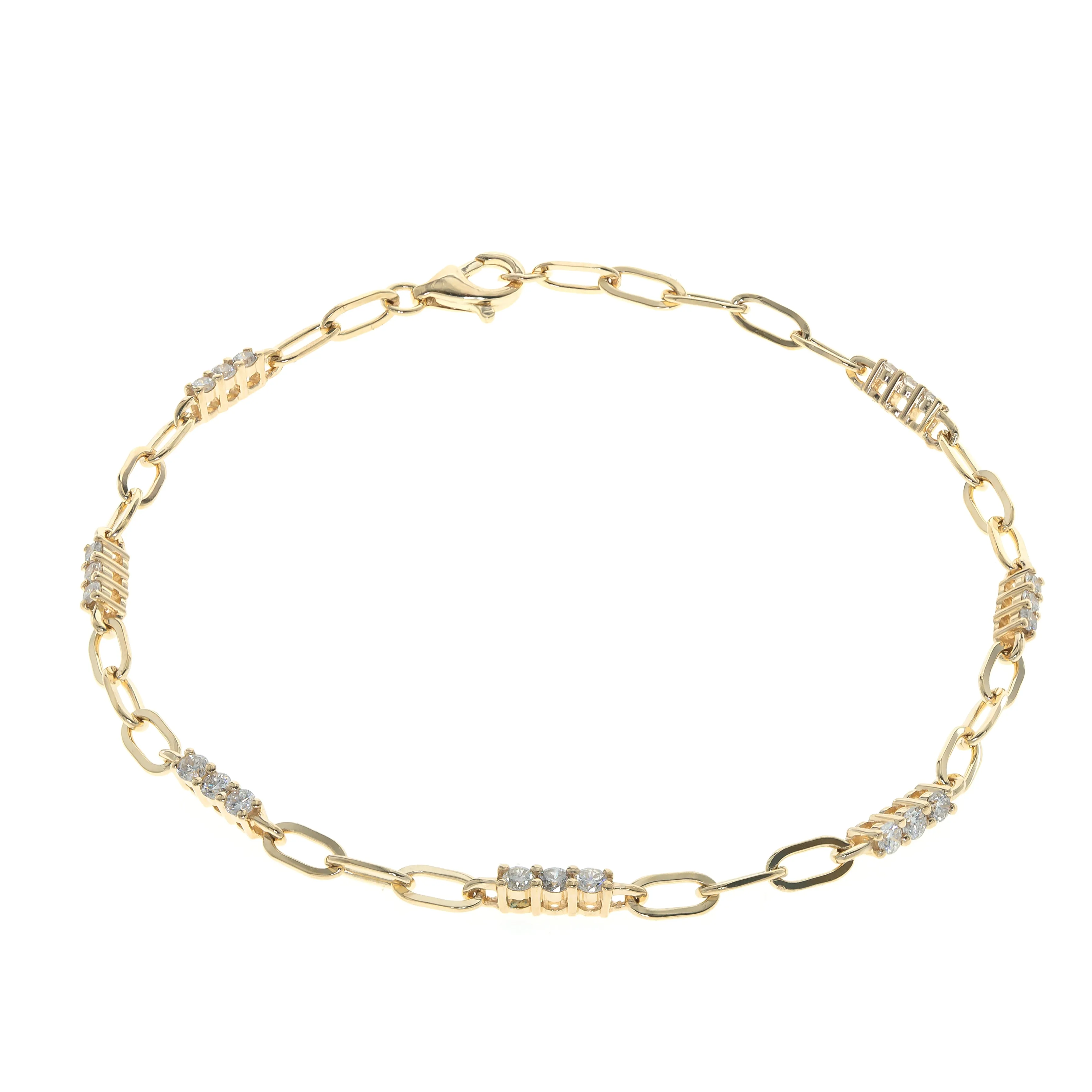 14k Yellow Gold Paperclip and Diamond Segments Bracelet