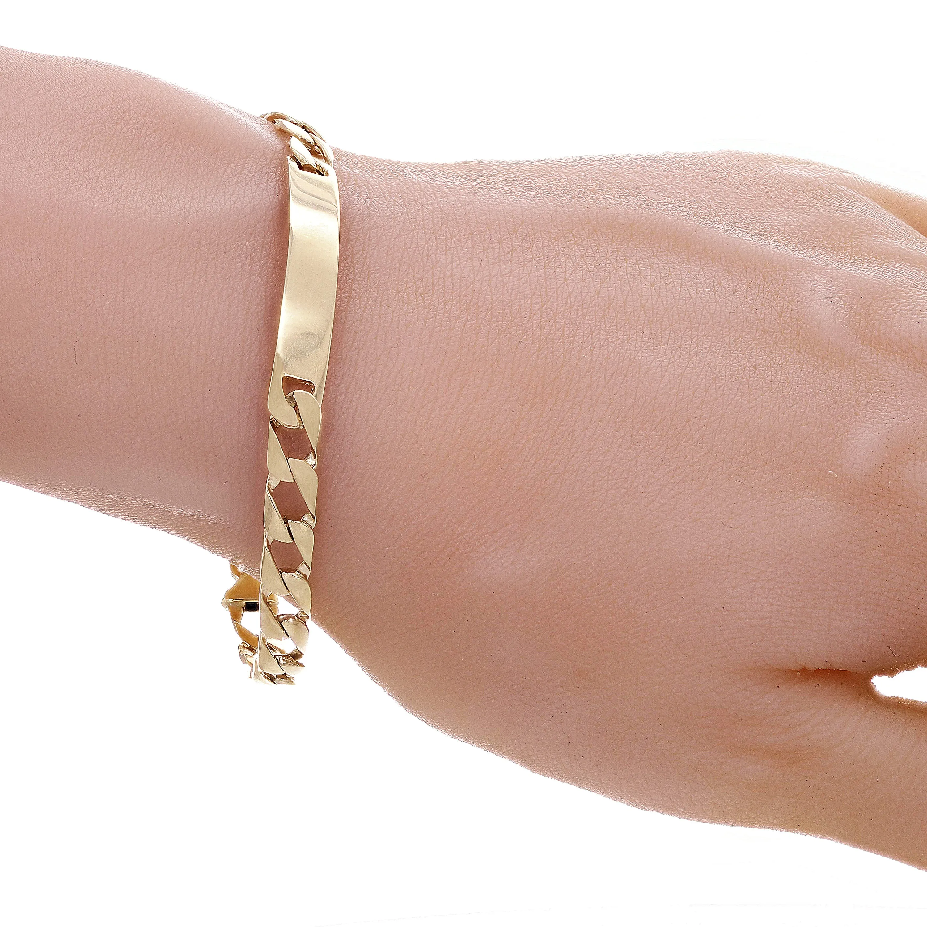 14k Yellow Gold Solid Cuban ID Bracelet 7mm Various Lengths