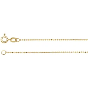 14k Yellow Gold Solid Diamond-Cut Bead 7" Chain