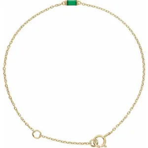 14K Yellow Gold Straight Baguette Natural Emerald 6 1/2-7 1/2" Bracelet