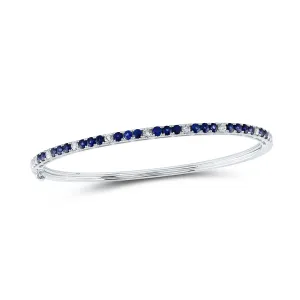 14kt White Gold Womens Round Blue Sapphire Diamond Bangle Bracelet 2-1/5 Cttw