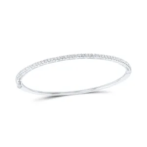 14kt White Gold Womens Round Diamond Stackable Bangle Bracelet 1 Cttw
