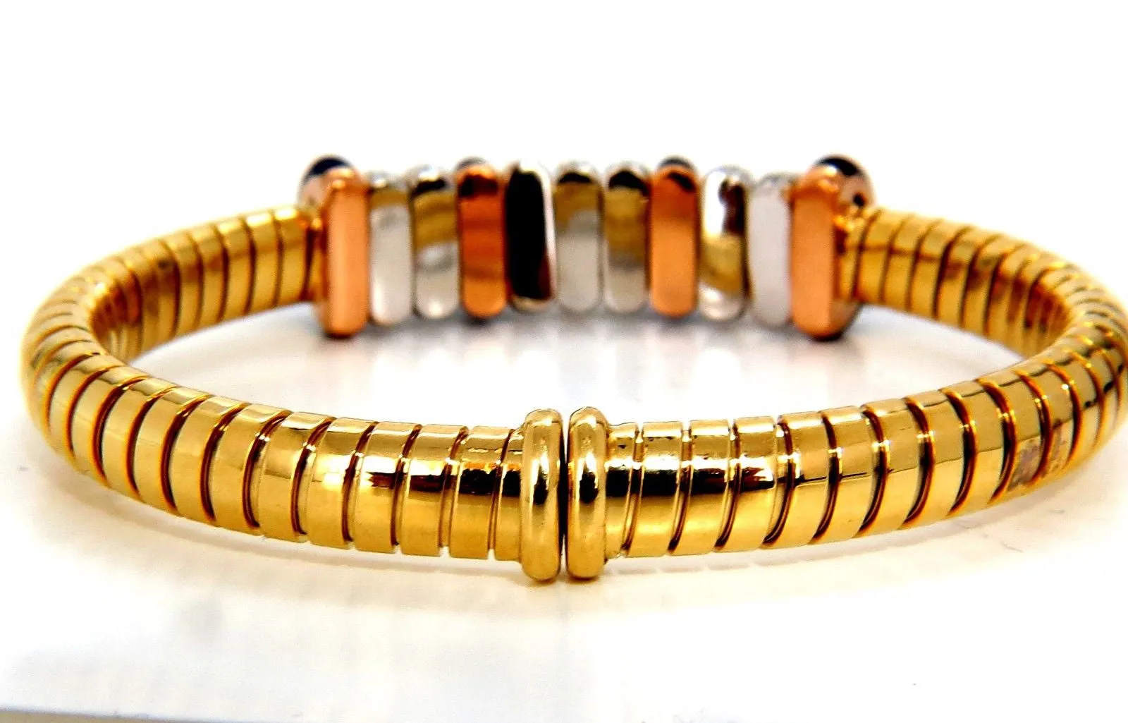 1.50CT DIAMONDS LADIES ACCORDION BANGLE BRACELET FLOATING RINGS 18KT