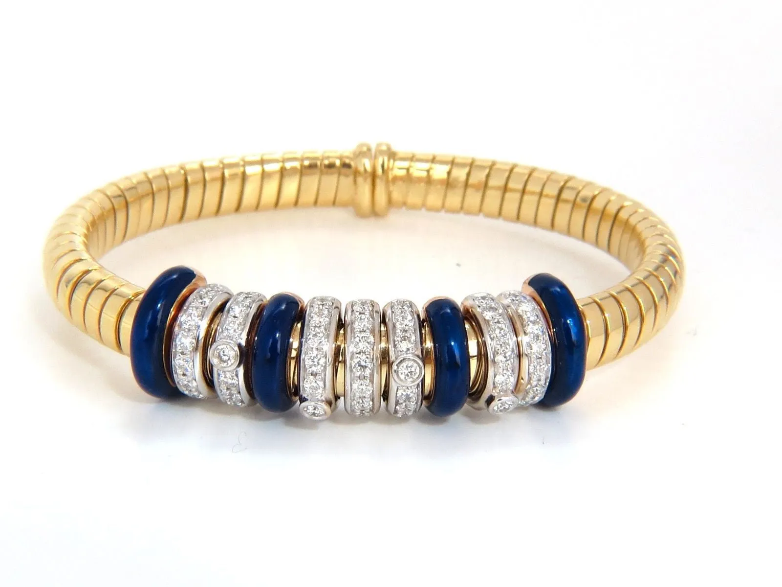 1.50CT DIAMONDS LADIES ACCORDION BANGLE BRACELET FLOATING RINGS 18KT