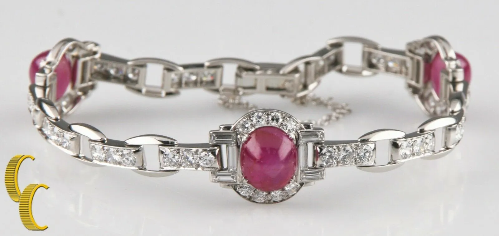 16.00 carat Star Ruby and Diamond 18k White Gold Bracelet 6.5 inches