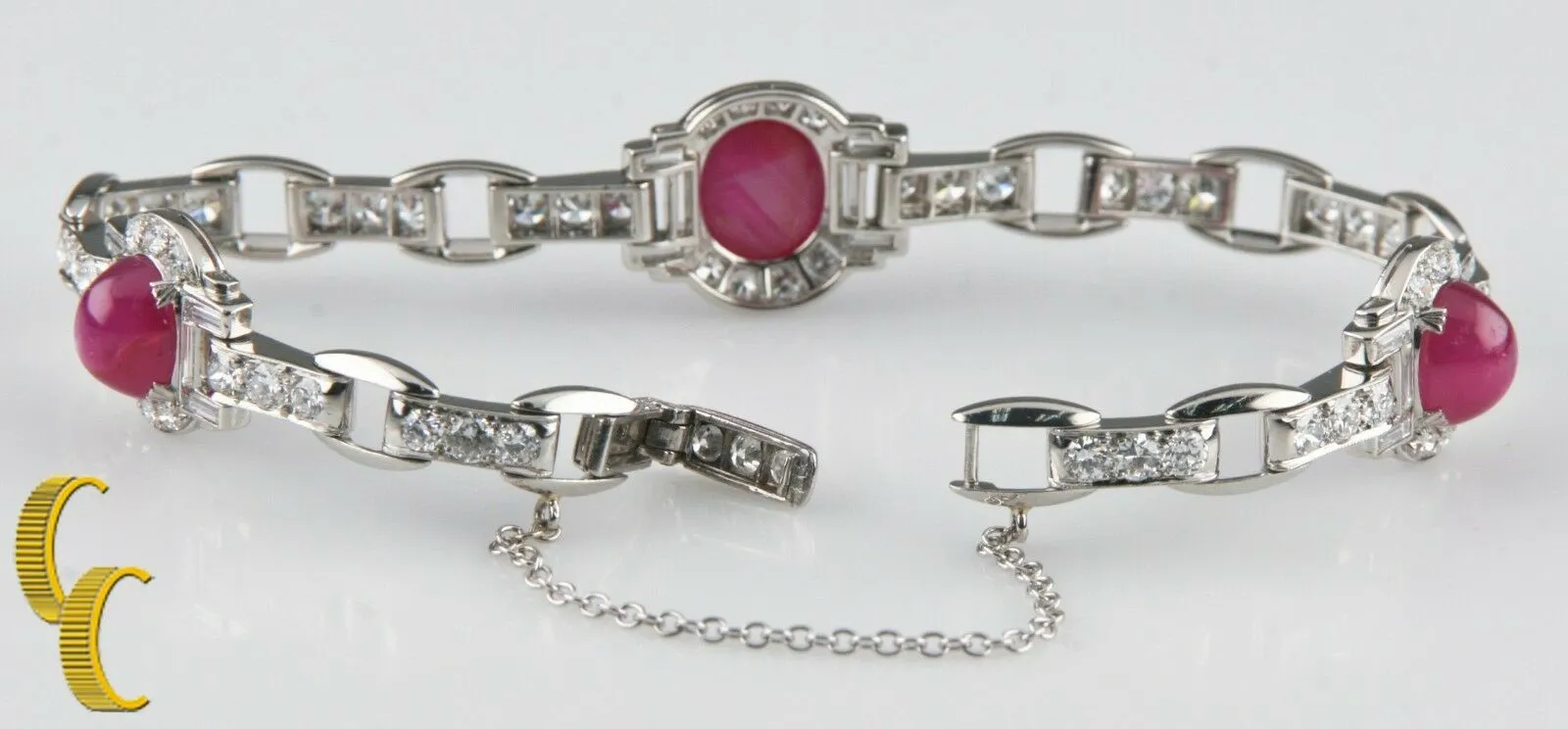 16.00 carat Star Ruby and Diamond 18k White Gold Bracelet 6.5 inches