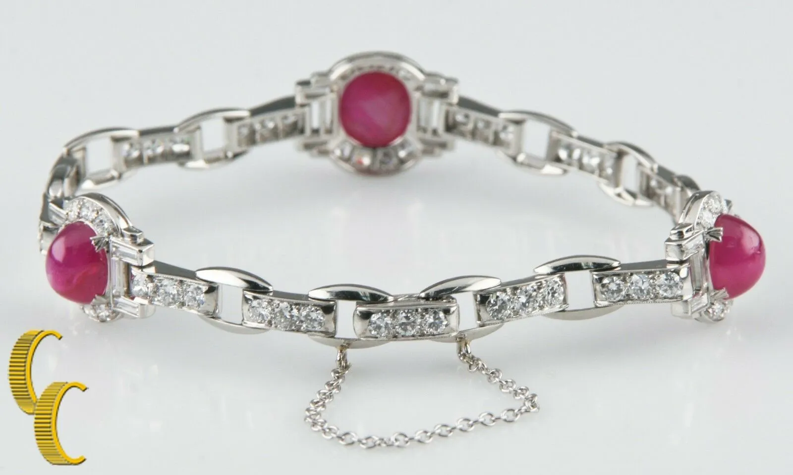 16.00 carat Star Ruby and Diamond 18k White Gold Bracelet 6.5 inches