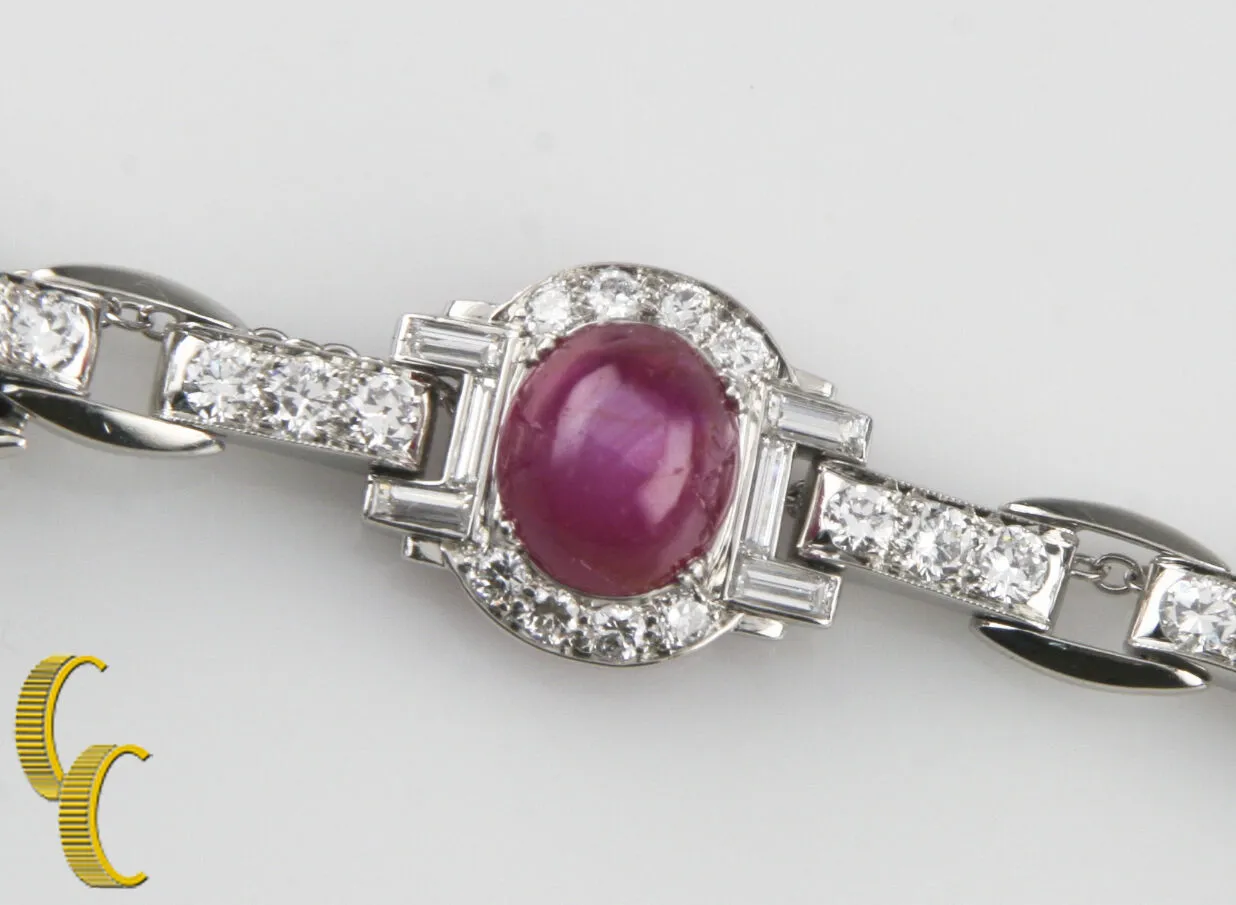 16.00 carat Star Ruby and Diamond 18k White Gold Bracelet 6.5 inches