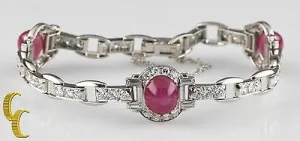 16.00 carat Star Ruby and Diamond 18k White Gold Bracelet 6.5 inches