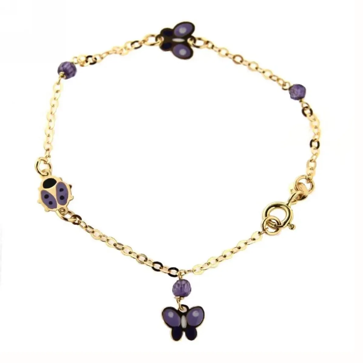 18K Butterfly Lady Bug Enamel Bracelet