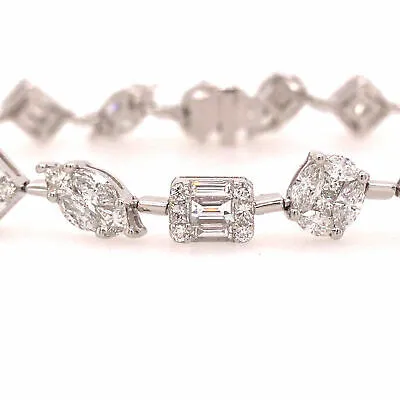 18K Multi Shape Cluster Diamond Bracelet White Gold