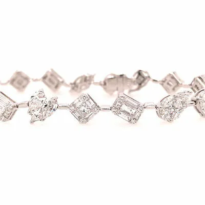 18K Multi Shape Cluster Diamond Bracelet White Gold