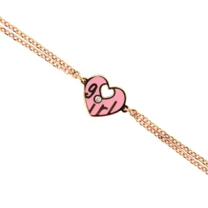 18K Solid Pink Gold Pink Ceramic Diamond Heart Girl Bracelet