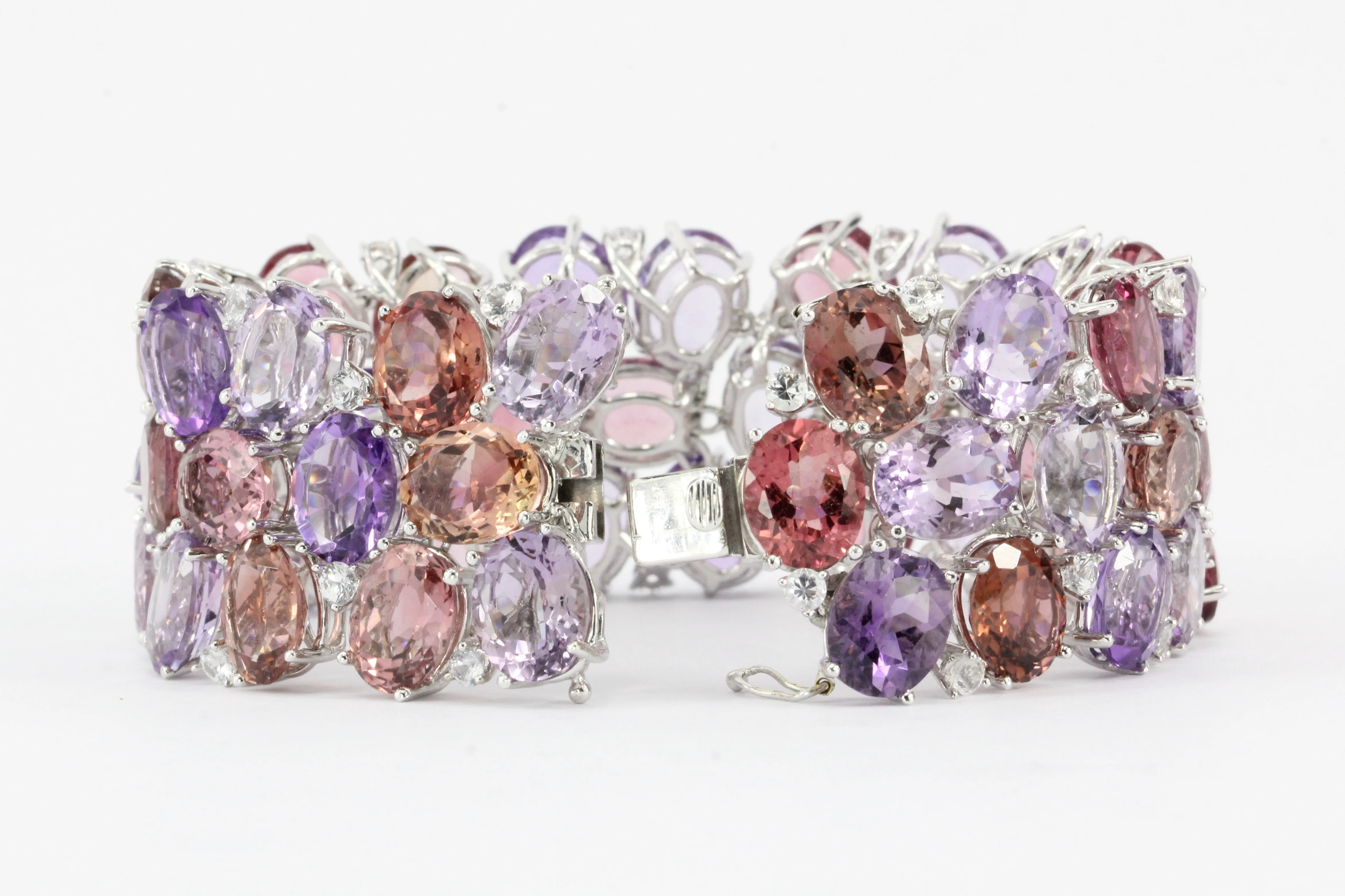 18K White Gold Amethyst Tourmaline Morganite & White Sapphire Bracelet