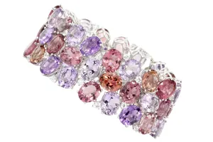 18K White Gold Amethyst Tourmaline Morganite & White Sapphire Bracelet