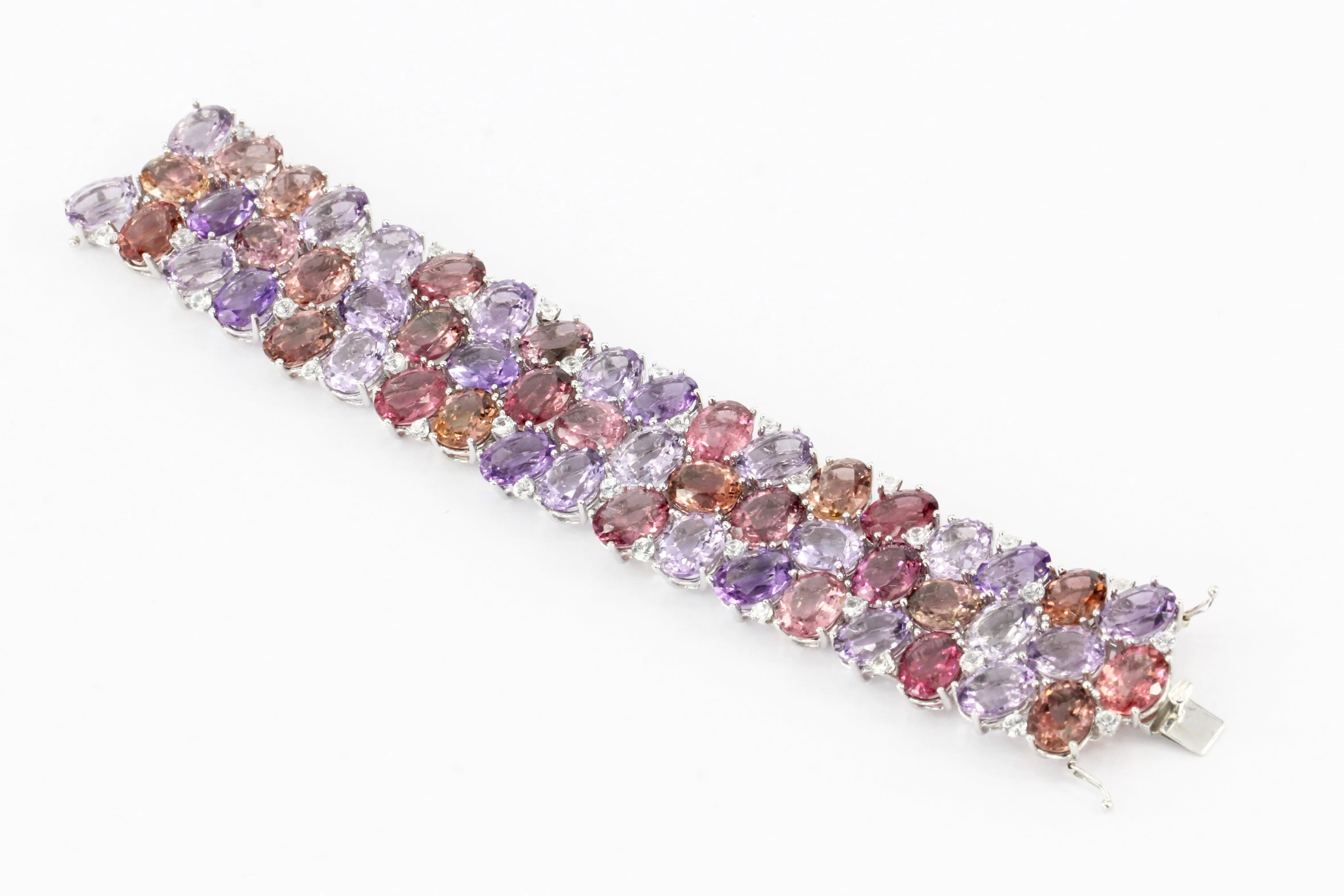 18K White Gold Amethyst Tourmaline Morganite & White Sapphire Bracelet