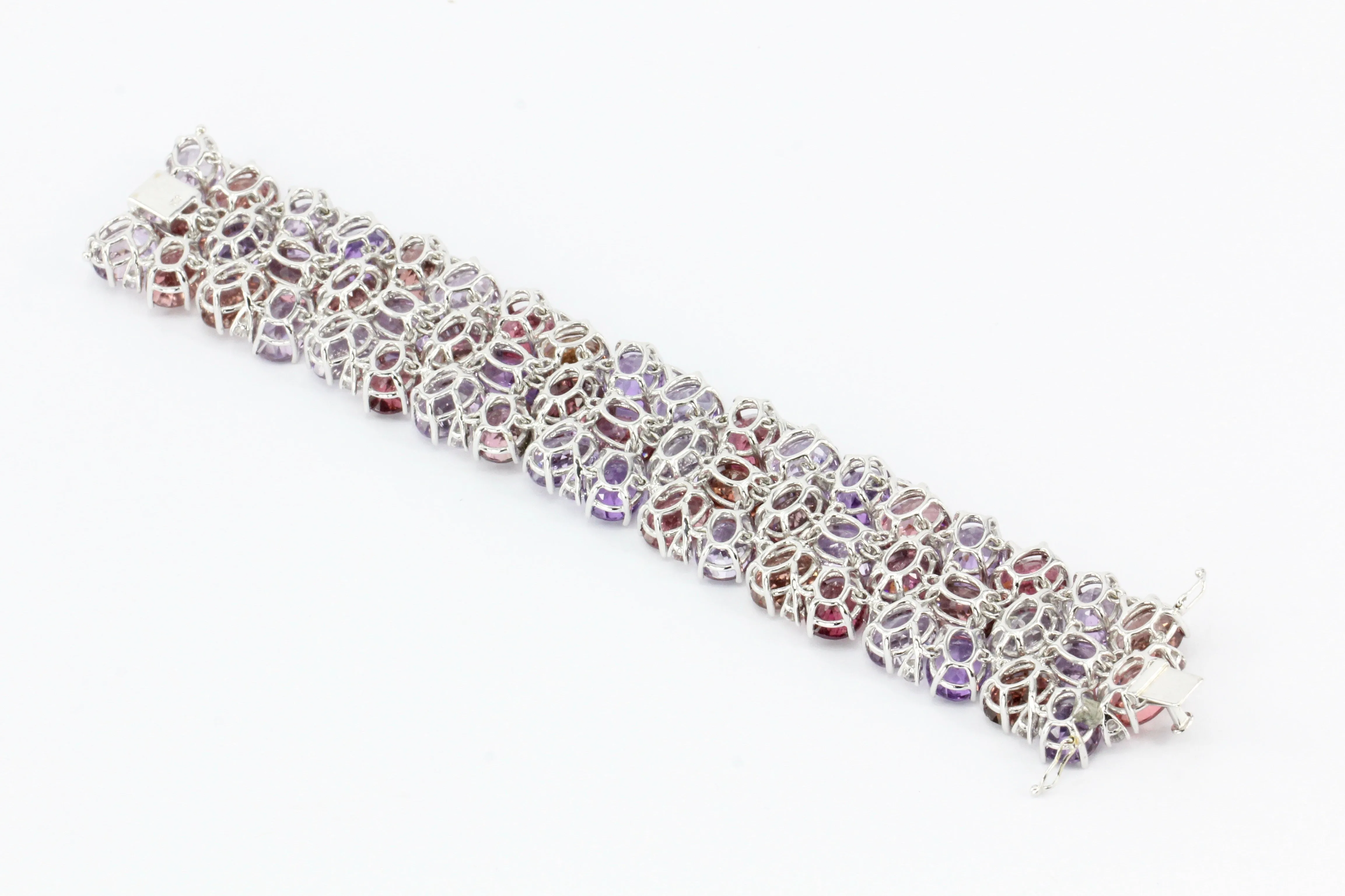 18K White Gold Amethyst Tourmaline Morganite & White Sapphire Bracelet