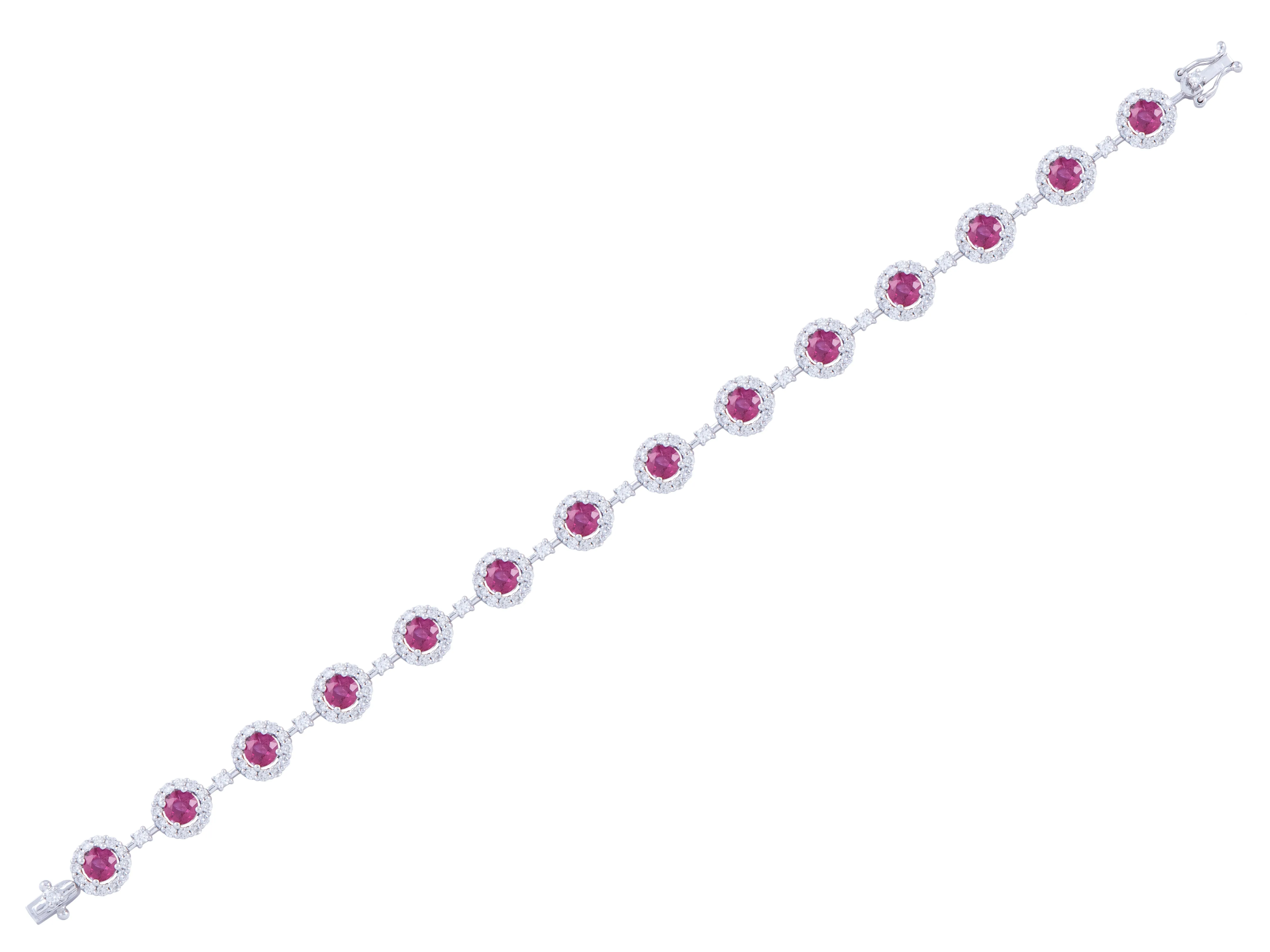 18K White Gold Natural Ruby Diamond Halo Bracelet