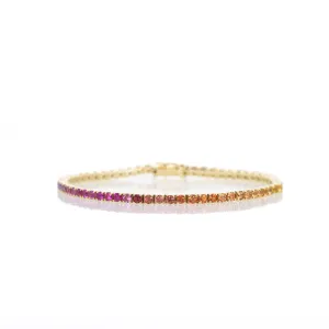 18K Yellow Gold 4 Carat Round Multi-Color Sapphire Tennis Bracelet