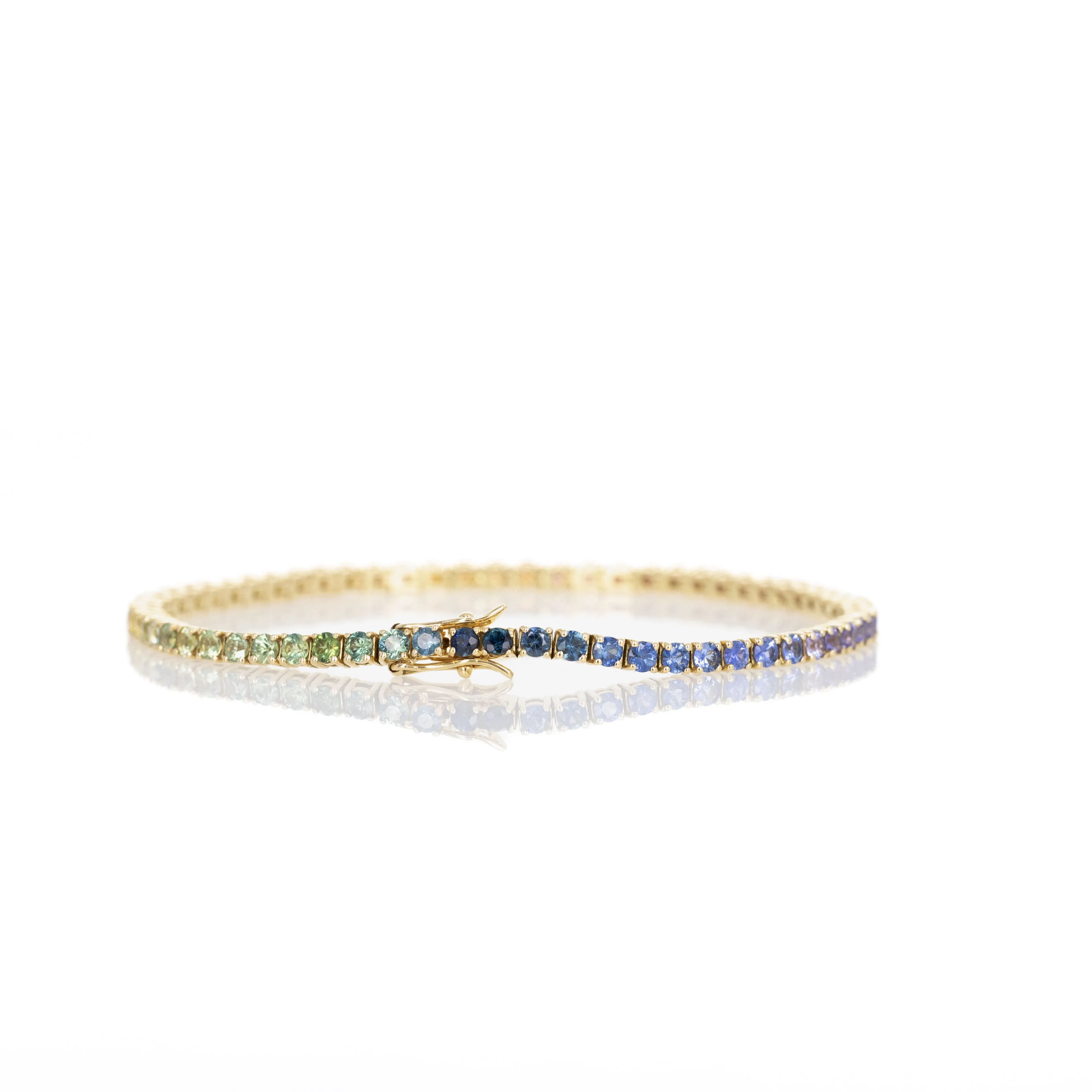 18K Yellow Gold 4 Carat Round Multi-Color Sapphire Tennis Bracelet