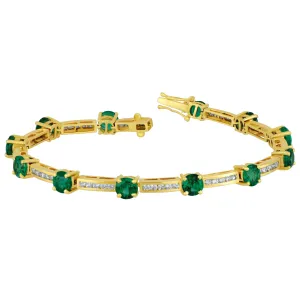 18k Yellow Gold Round Emerald Bracelet 7" (12-EM=6.77TW CHAN SET D=1.29TW GH/SI)