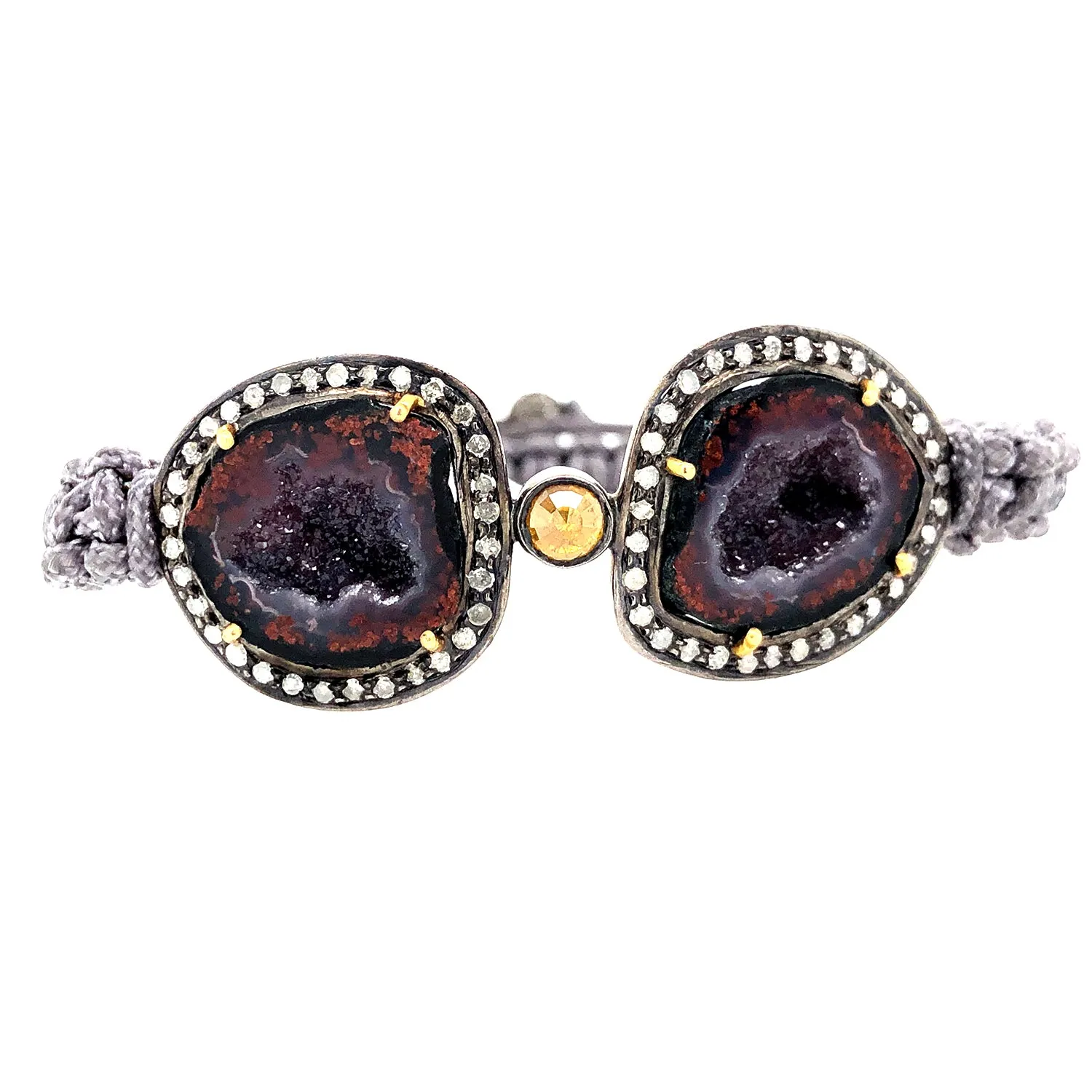 18k Yellow Gold Uneven Geode Gemstone Pave Diamond Bracelet Jewelry