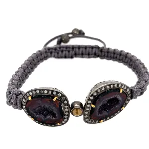 18k Yellow Gold Uneven Geode Gemstone Pave Diamond Bracelet Jewelry