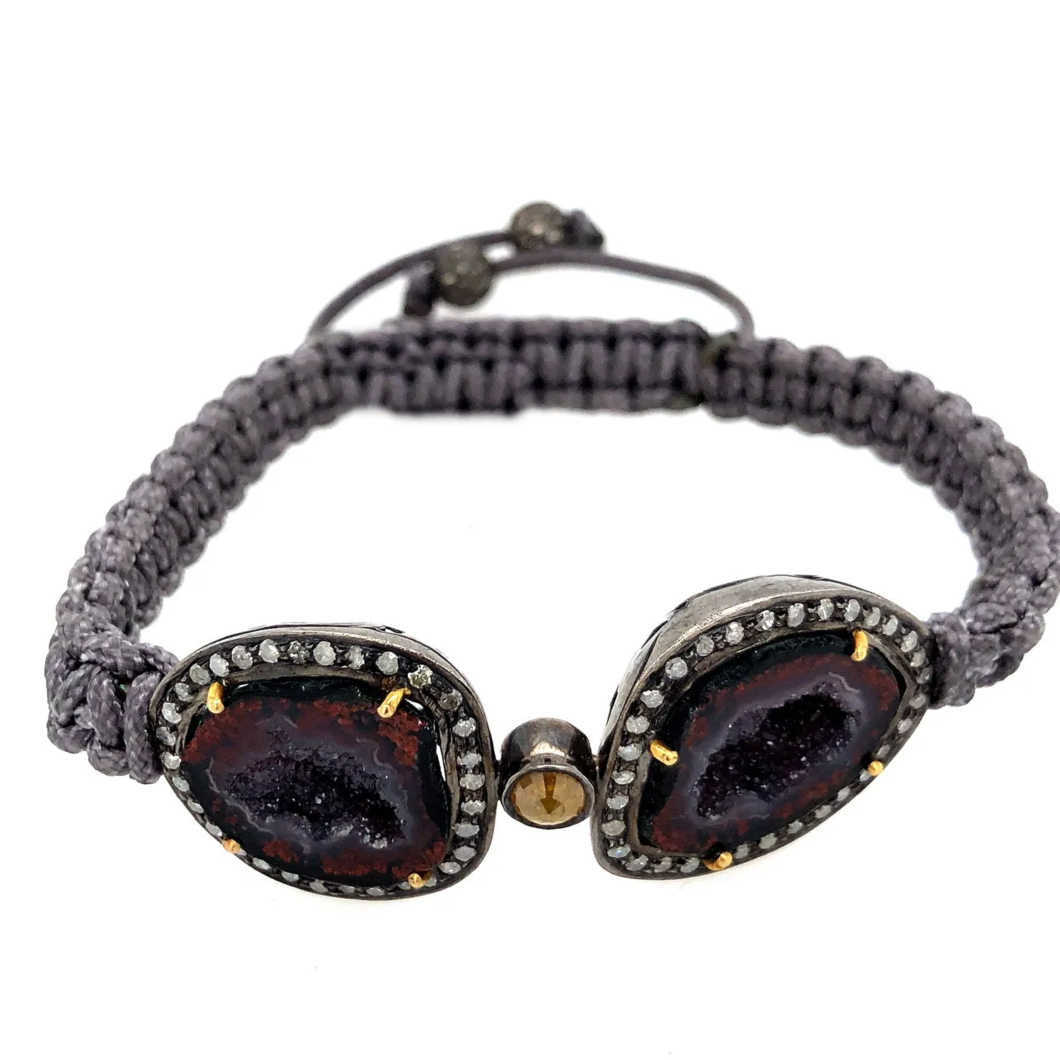 18k Yellow Gold Uneven Geode Gemstone Pave Diamond Bracelet Jewelry