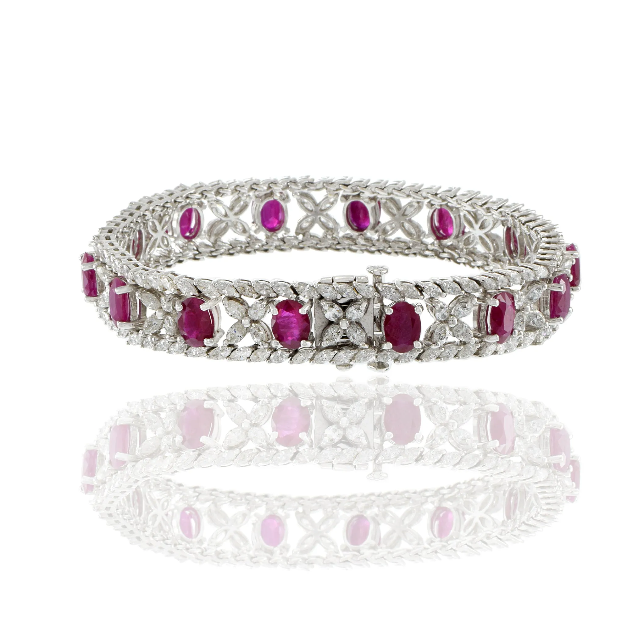 18kt White Gold, Diamond and Ruby Bracelet