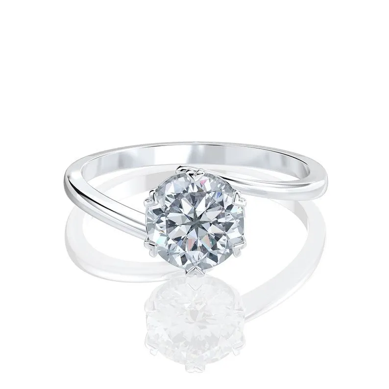 1CT Round Diamond Ring, white gold Moissanite Engagement Ring, wedding Art Deco Ring, stacking anniversary gift For women