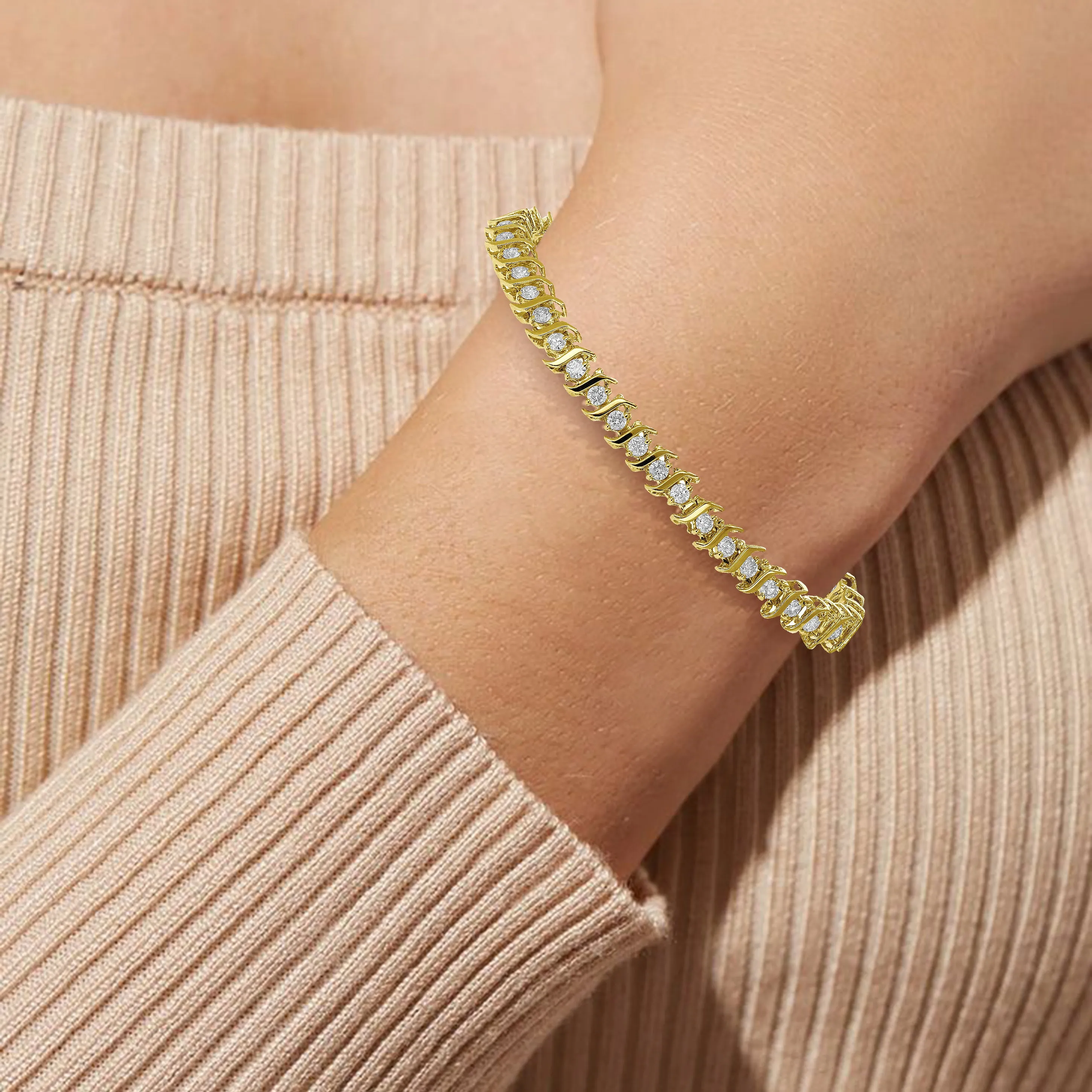 2.25 cttw S Link Diamond Tennis Bracelets in 10K Yellow Gold