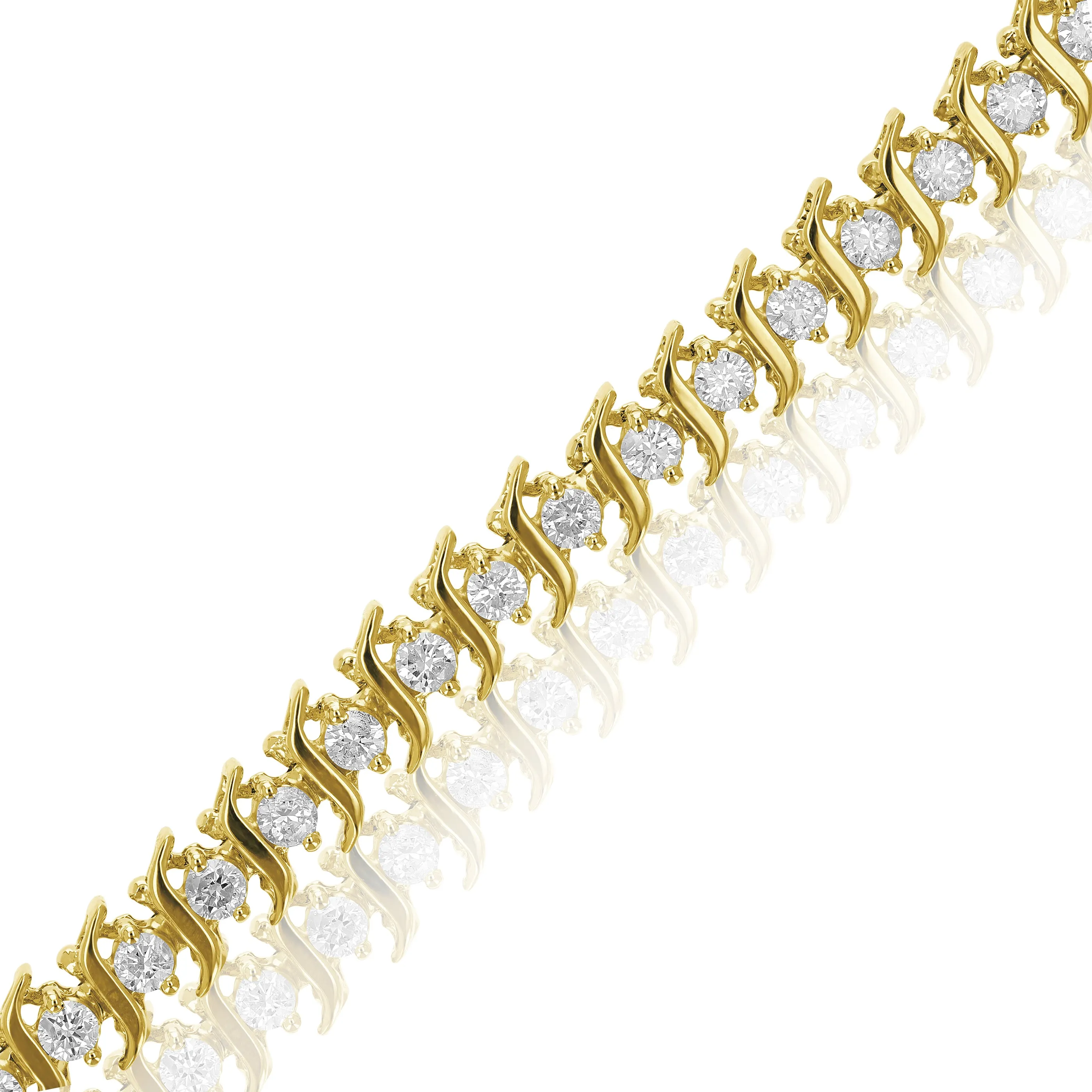 2.25 cttw S Link Diamond Tennis Bracelets in 10K Yellow Gold