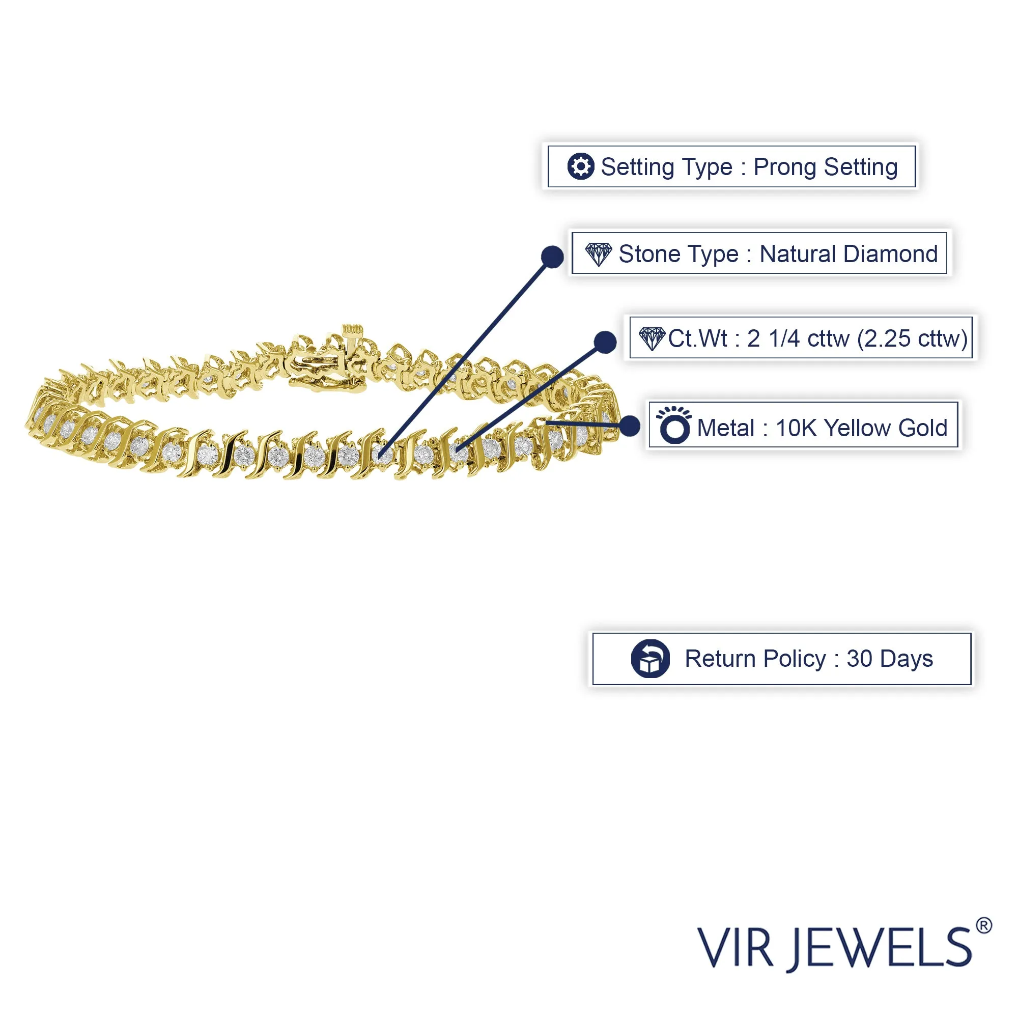 2.25 cttw S Link Diamond Tennis Bracelets in 10K Yellow Gold