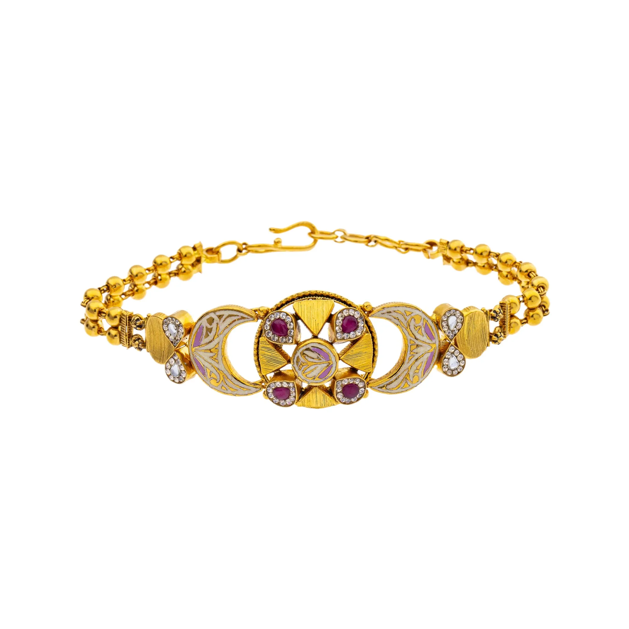 22K Yellow Gold, Kundan, Ruby, and CZ Bracelet (16gm)