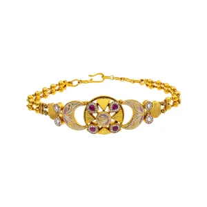 22K Yellow Gold, Kundan, Ruby, and CZ Bracelet (16gm)