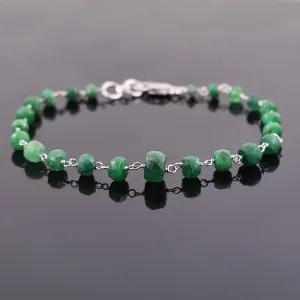 23.65 ct Emerald Gemstone Bracelet in 925 Silver, White Gold Clasp