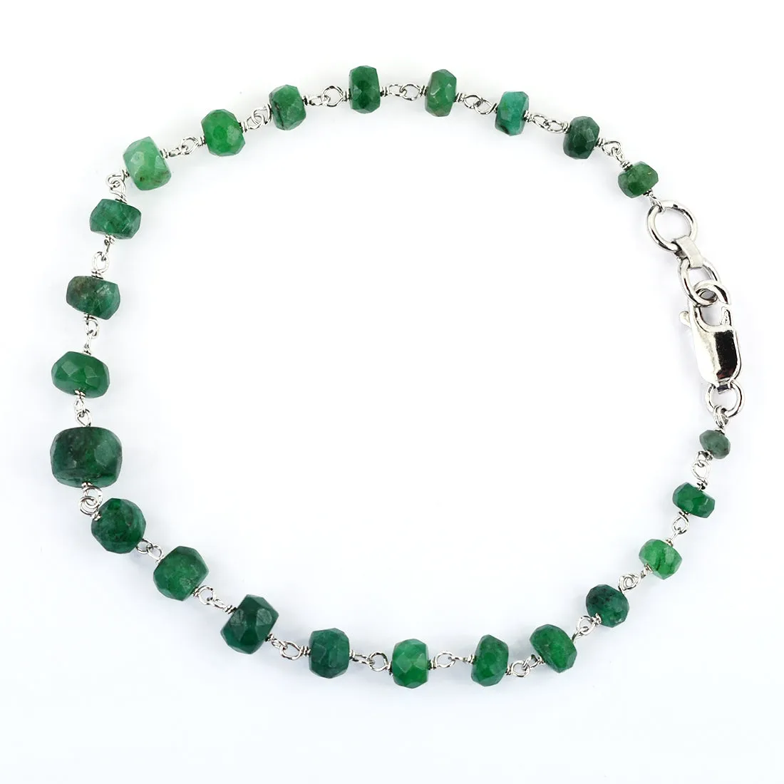 23.65 ct Emerald Gemstone Bracelet in 925 Silver, White Gold Clasp