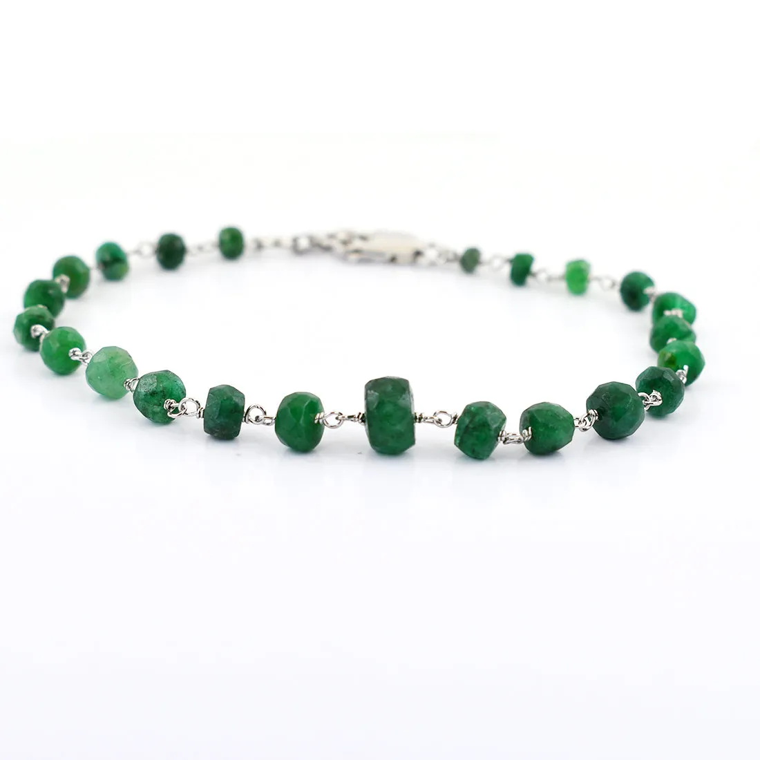 23.65 ct Emerald Gemstone Bracelet in 925 Silver, White Gold Clasp