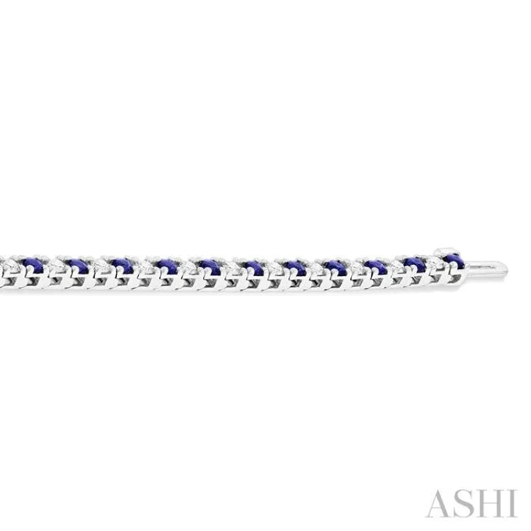 2.5 MM Sapphire and 1 1/2 ctw Round Cut Diamond Square Box Link Precious Tennis Bracelet in 14K White Gold