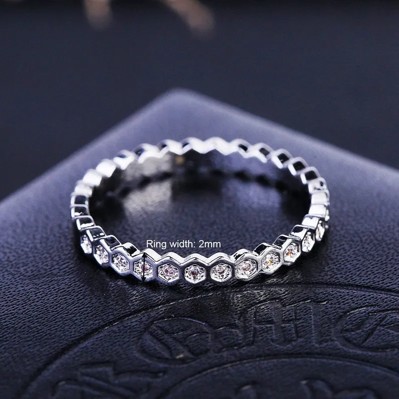 2mm Moissanite Wedding Band/ White Gold Eternity Band/ Sapphire Wedding Anniversary Band/ Bridal Matching Gift For Anniversary Gift jewelry