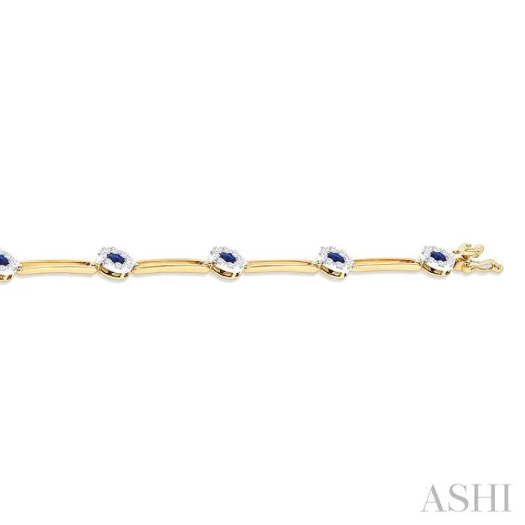 3 MM Sapphire and 1 1/5 ctw Round Cut Diamond Paperclip Lovebright Precious Bracelet in 14K Yellow and White Gold