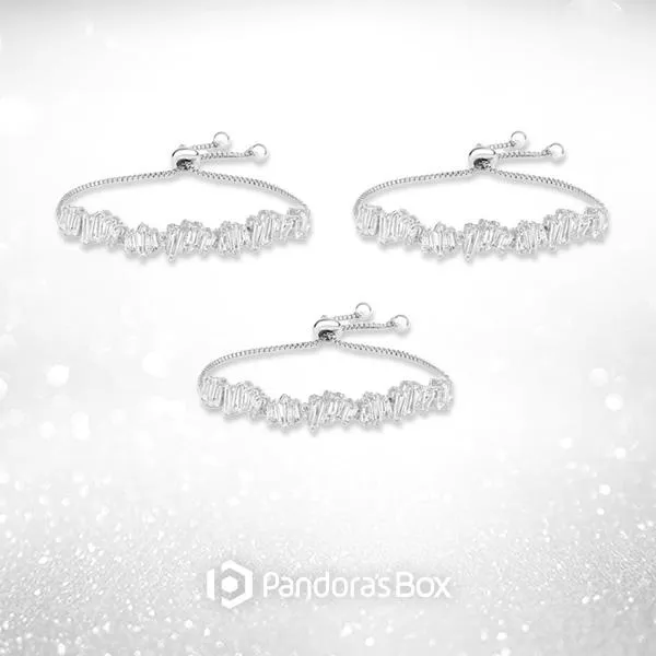 3 Sets of Baguette Crystal Adjustable Bracelets