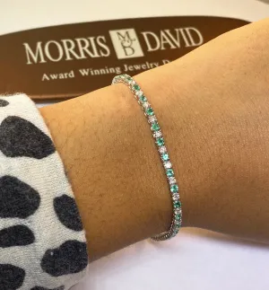 3.00 Carat Natural Diamond & Emerald Tennis Bracelet G SI 14K White Gold 7''
